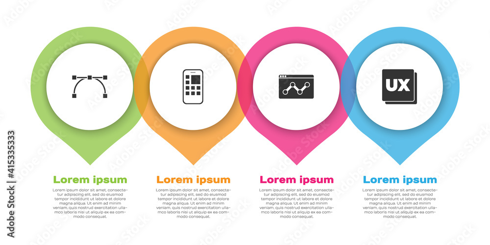 Set Bezier curve, Mobile Apps, Website statistic and UI or UX design. Business infographic template.