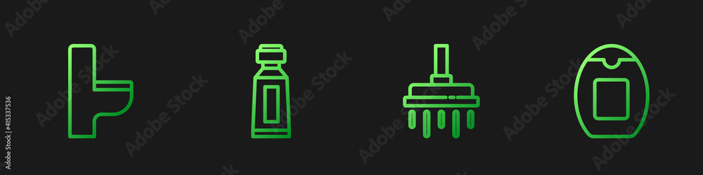 Set line Shower head, Toilet bowl, Tube of toothpaste and Bottle shampoo. Gradient color icons. Vect