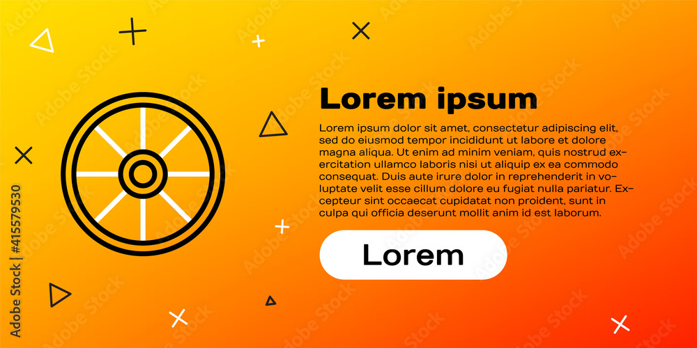 Line Old wooden wheel icon isolated on yellow background. Colorful outline concept. Vector Illustrat