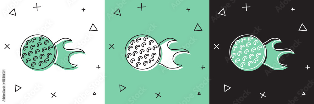 Set Golf ball icon isolated on white and green, black background. Vector.