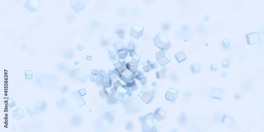 Abstract 3d render, light background design with cubes