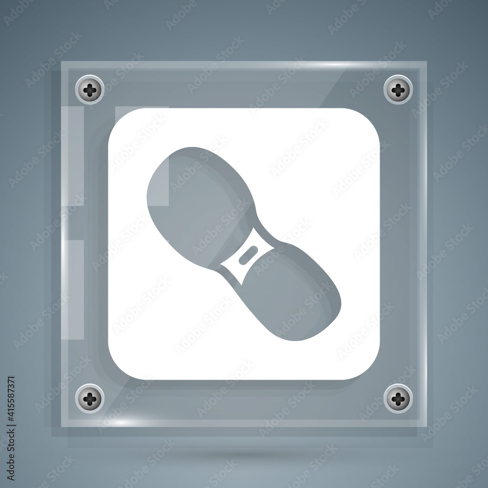 White Human footprints shoes icon isolated on grey background. Shoes sole. Square glass panels. Vect