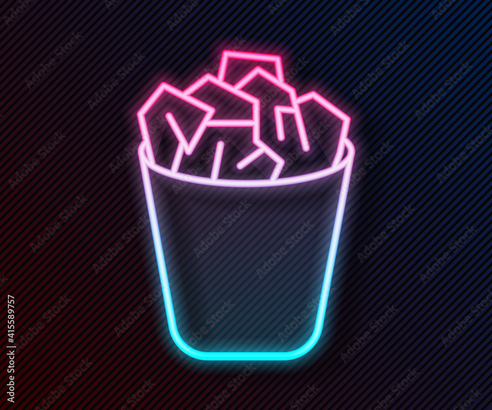 Glowing neon line Full trash can icon isolated on black background. Garbage bin sign. Recycle basket