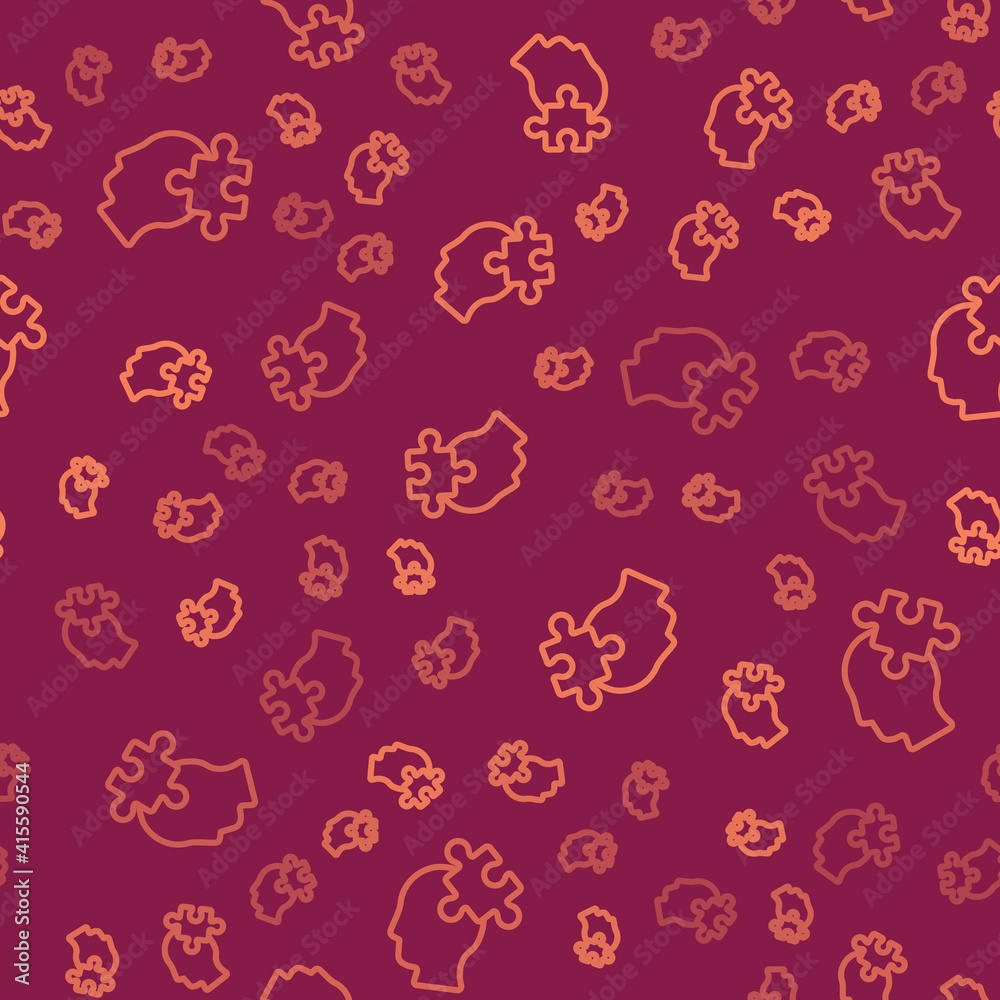 Brown line Solution to the problem in psychology icon isolated seamless pattern on red background. P