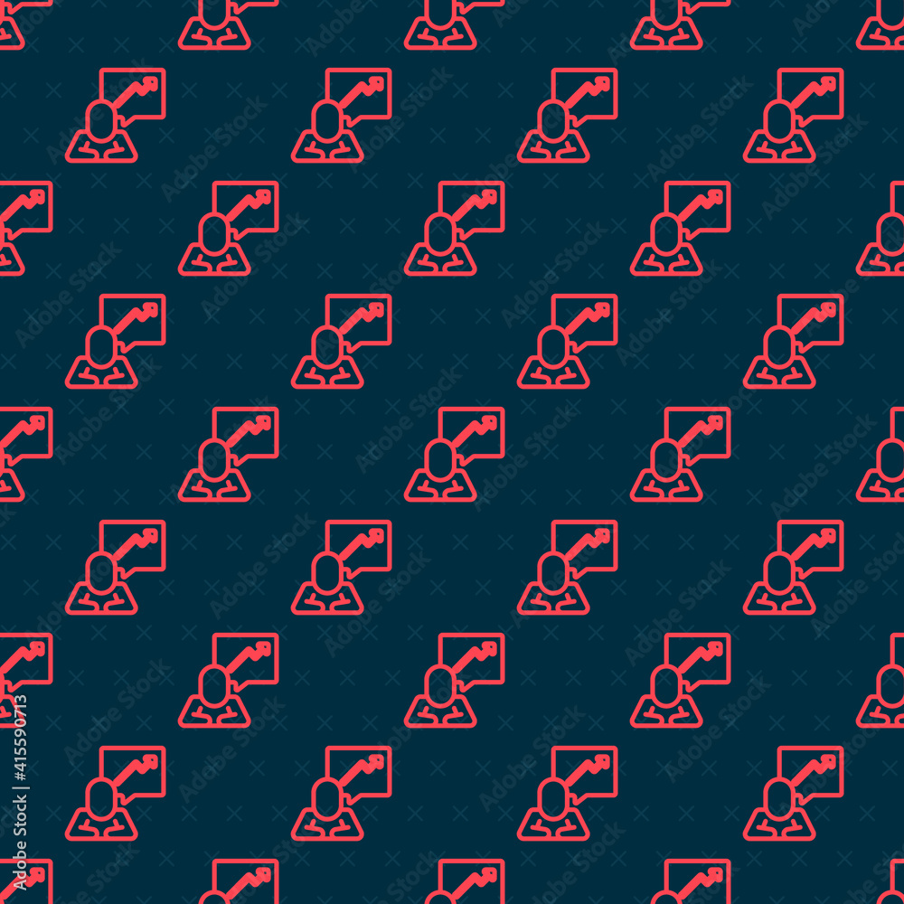 Red line Leader of a team of executives icon isolated seamless pattern on black background. Vector.