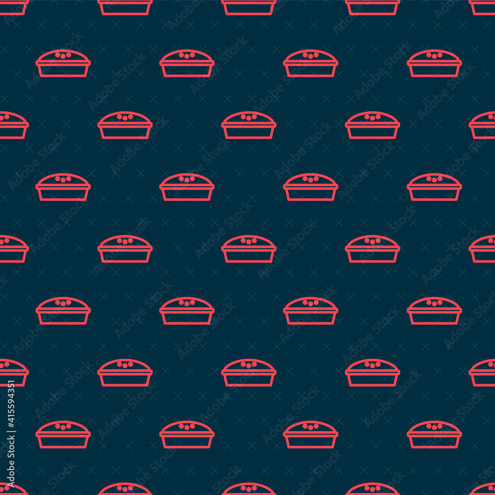 Red line Homemade pie icon isolated seamless pattern on black background. Vector.