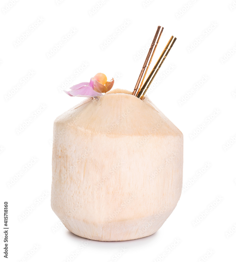 Fresh coconut on white background