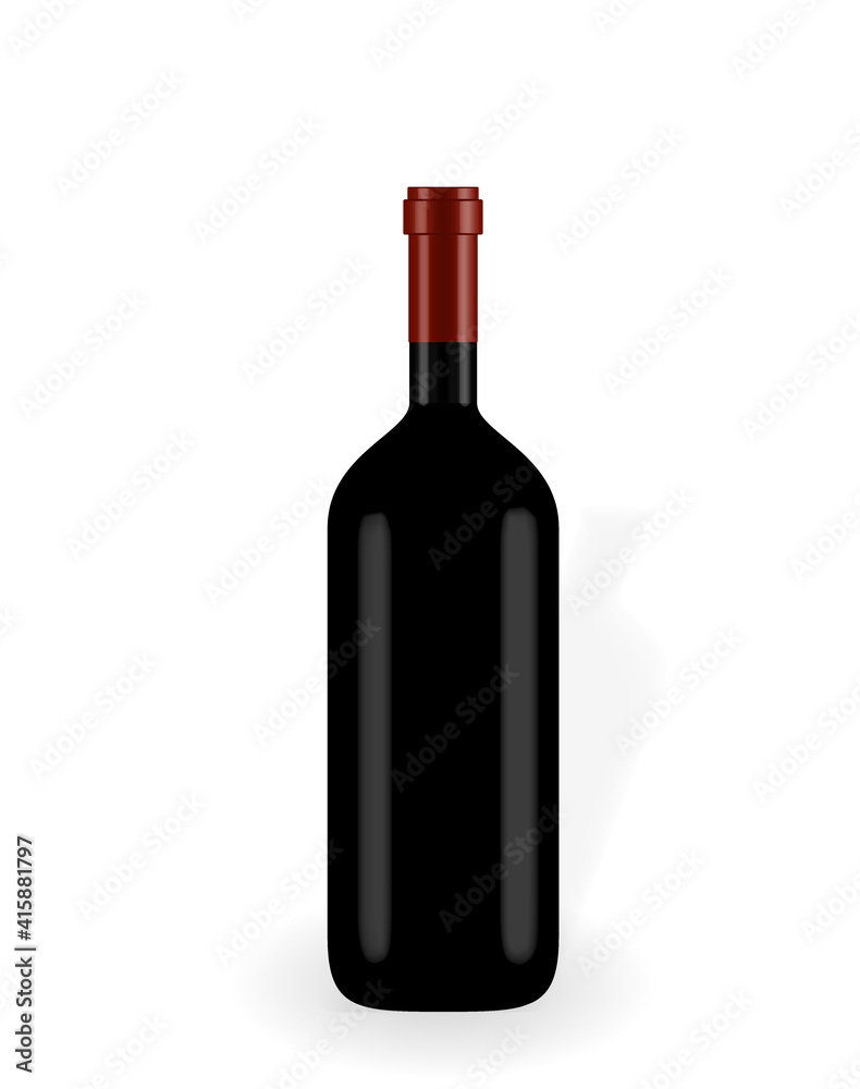 Colorful naturalistic closed 3D wine bottle without label. Vector Illustration