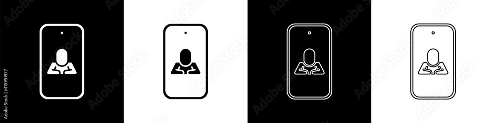 Set Online psychological counseling distance icon isolated on black and white background. Psychother