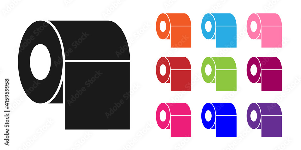 Black Toilet paper roll icon isolated on white background. Set icons colorful. Vector.