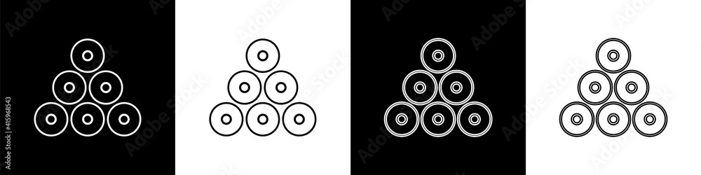 Set Paint spray can icon isolated on black and white background. Vector.