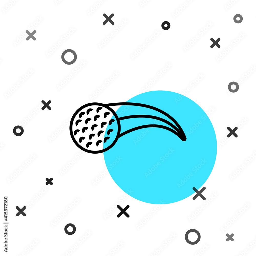 Black line Golf ball icon isolated on white background. Random dynamic shapes. Vector.