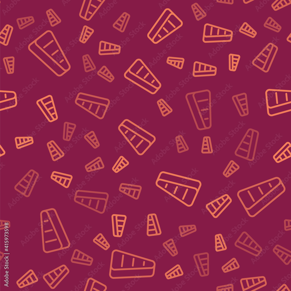 Brown line Steak meat icon isolated seamless pattern on red background. Vector.