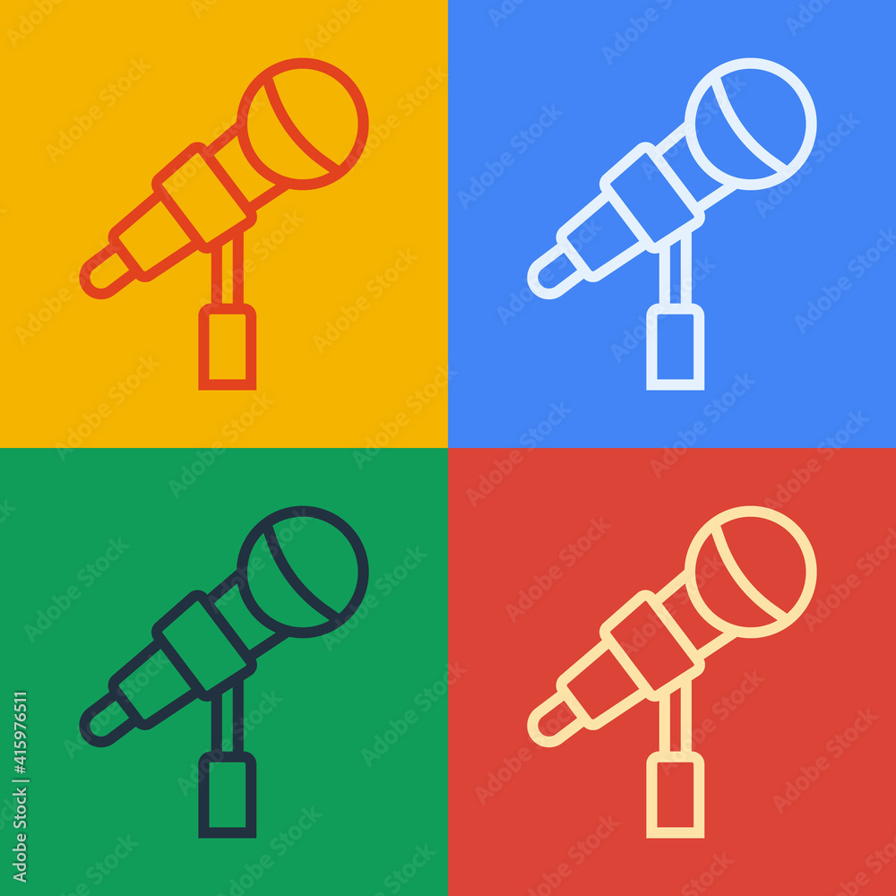 Pop art line Microphone icon isolated on color background. On air radio mic microphone. Speaker sign