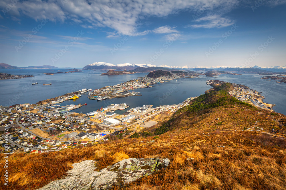 Beautiful landscape of the Norwegian Sea fjords at sunny day, Norway