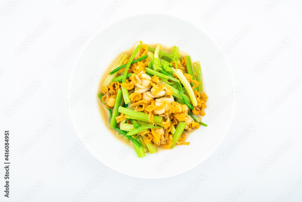 Chinese food, a dish of fried scallop meat with celery