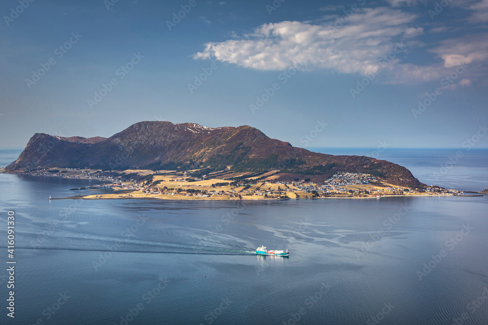 Beautiful landscape of the Norwegian Sea fjords at sunny day, Norway