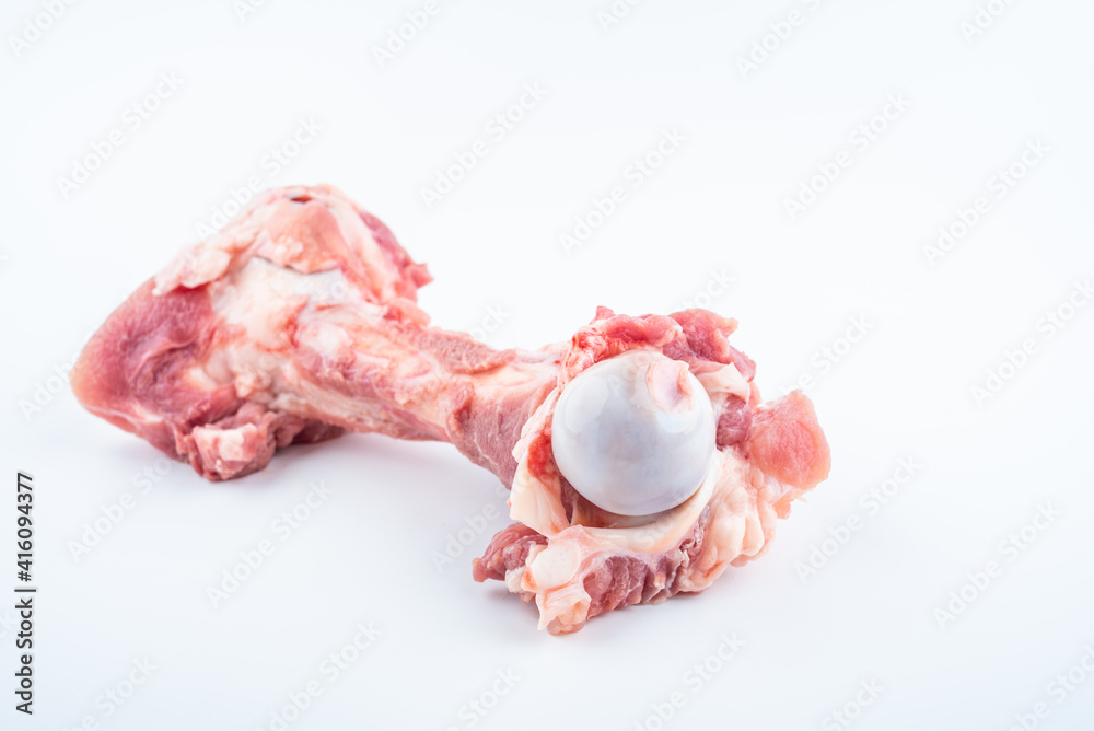 A fresh pork tube bone on white background