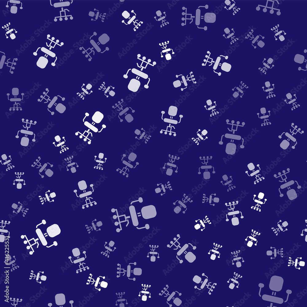 White Office chair icon isolated seamless pattern on blue background. Vector Illustration.