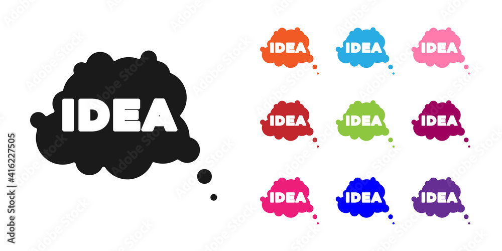 Black Idea, speech bubble icon isolated on white background. Message speech bubble idea with cloud t