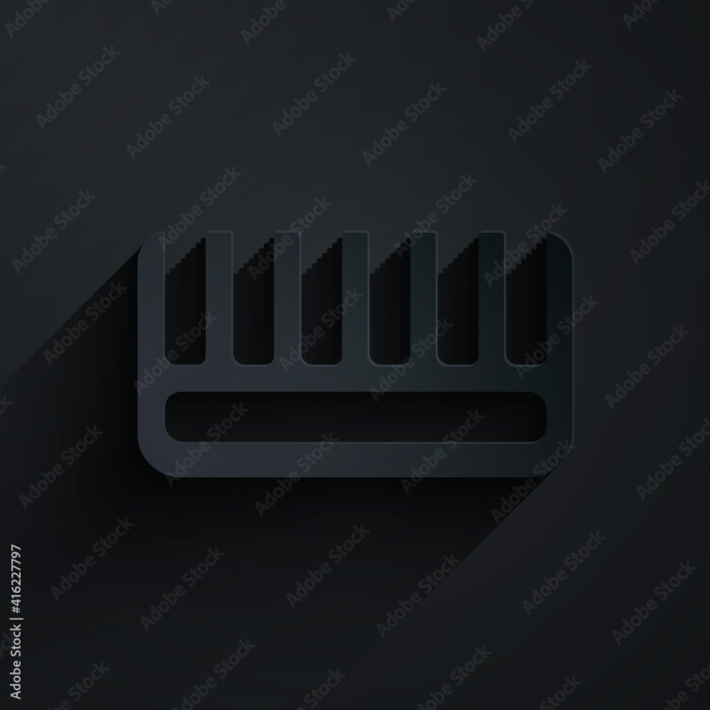 Paper cut Hairbrush icon isolated on black background. Comb hair sign. Barber symbol. Paper art styl