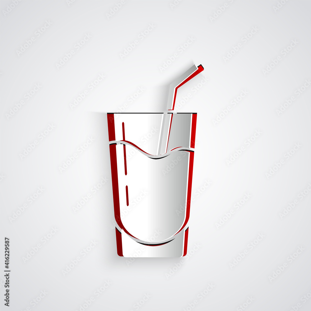 Paper cut Cocktail and alcohol drink icon isolated on grey background. Paper art style. Vector.