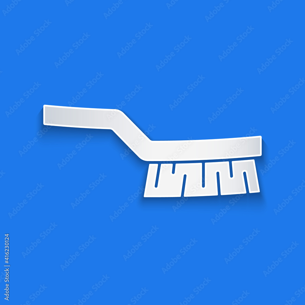 Paper cut Pool table brush icon isolated on blue background. Biliard table brush. Paper art style. V