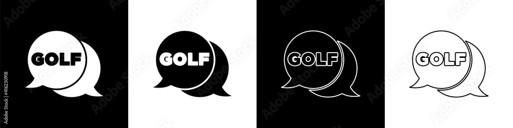 Set Golf label icon isolated on black and white background. Vector.