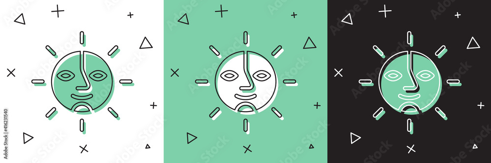 Set Sun icon isolated on white and green, black background. Vector.