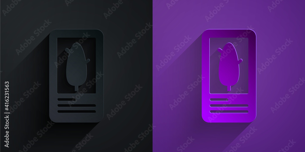 Paper cut Tarot cards icon isolated on black on purple background. Magic occult set of tarot cards. 