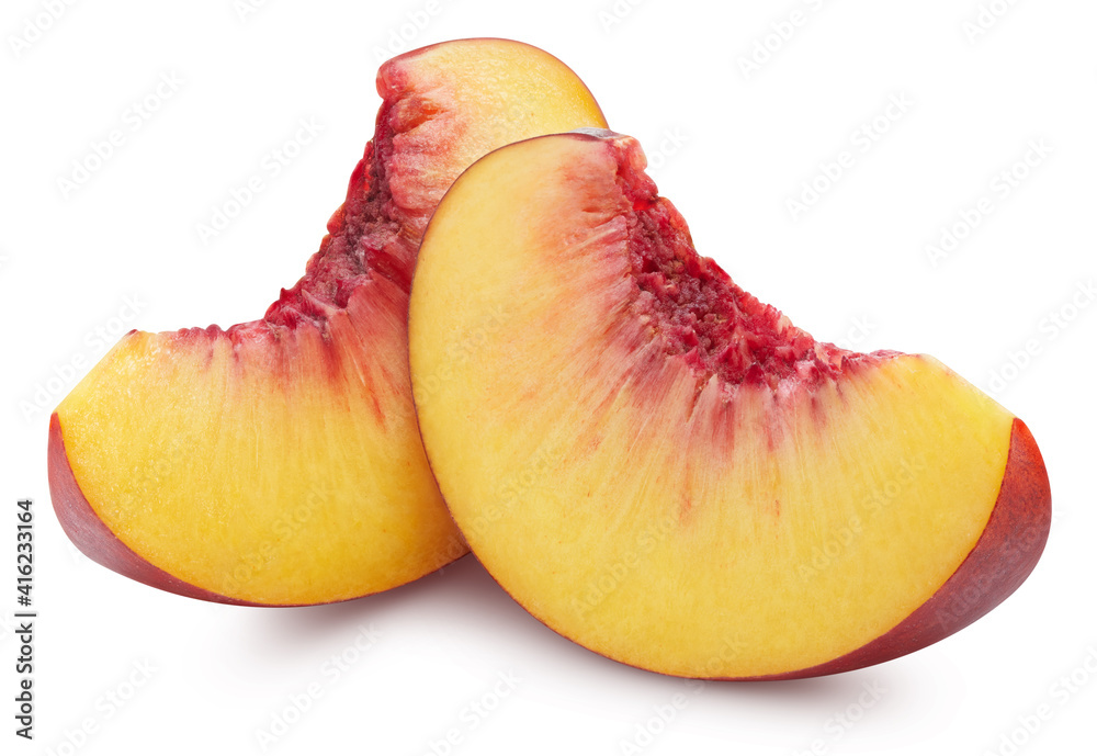 Peach slice isolated on white background