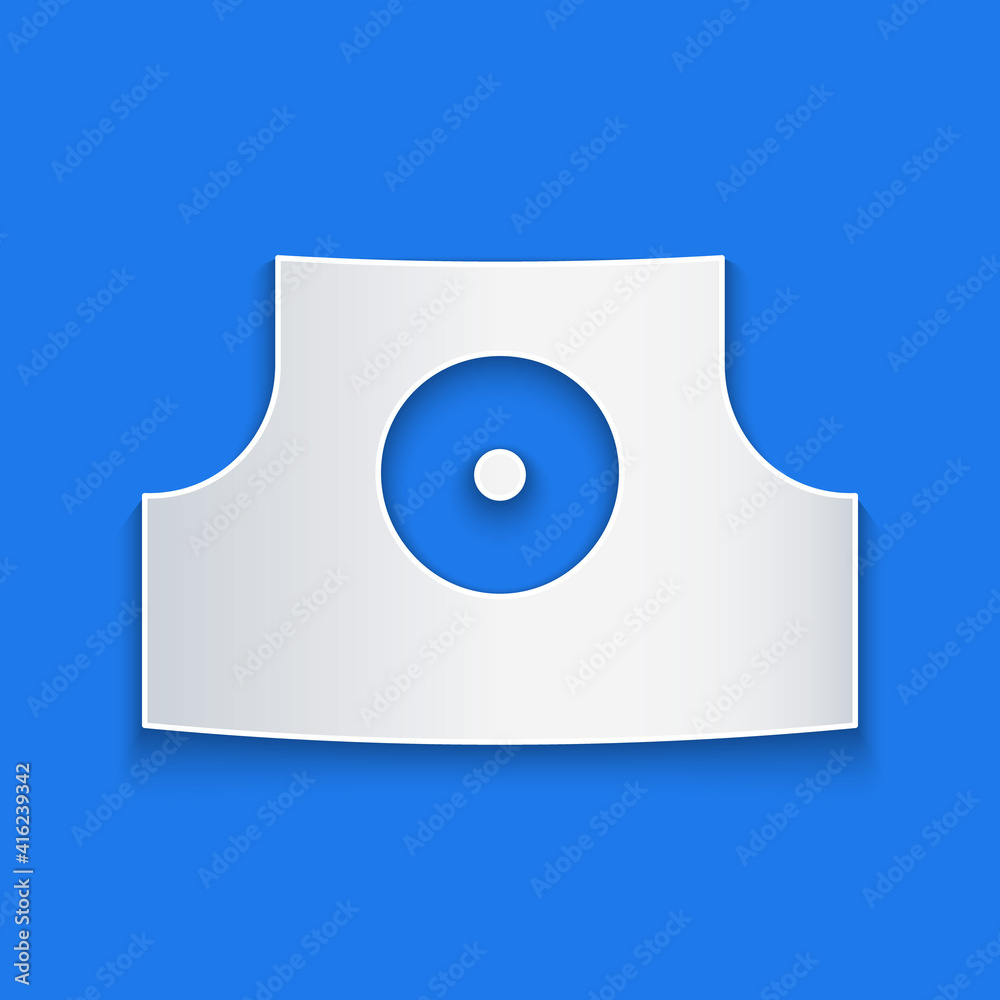 Paper cut Spray can nozzle cap icon isolated on blue background. Paper art style. Vector.