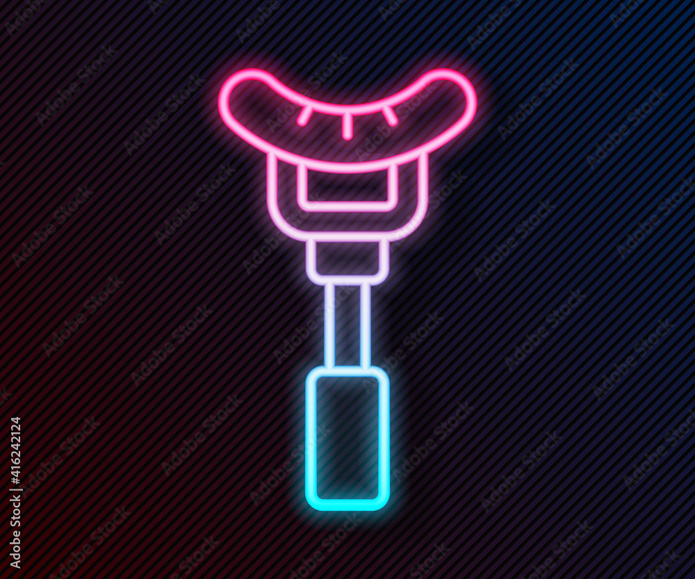 Glowing neon line Sausage on the fork icon isolated on black background. Grilled sausage and aroma s