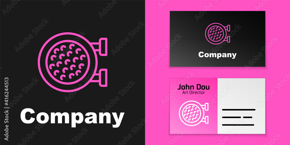 Pink line Golf sport club icon isolated on black background. Logo design template element. Vector.