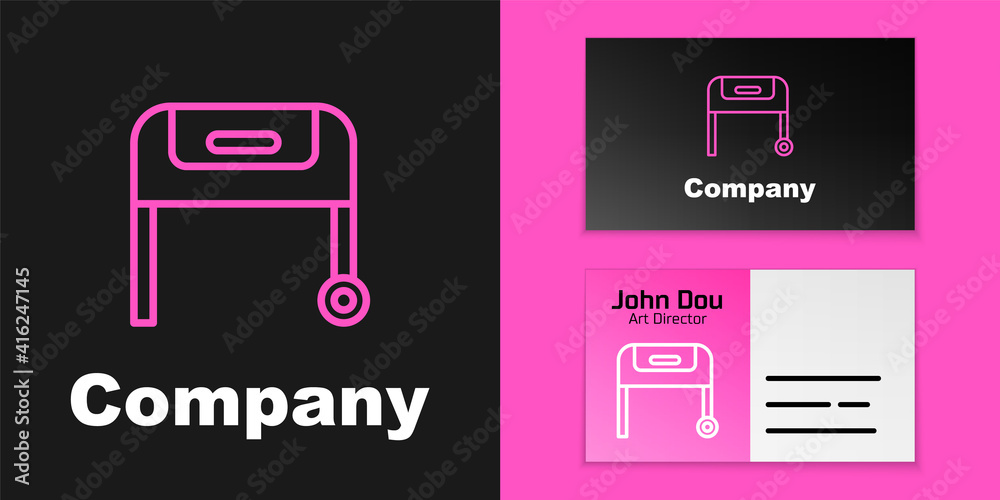 Pink line Barbecue grill icon isolated on black background. BBQ grill party. Logo design template el