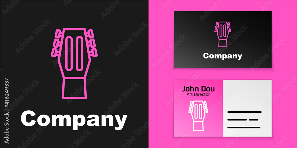 Pink line Guitar icon isolated on black background. Acoustic guitar. String musical instrument. Logo