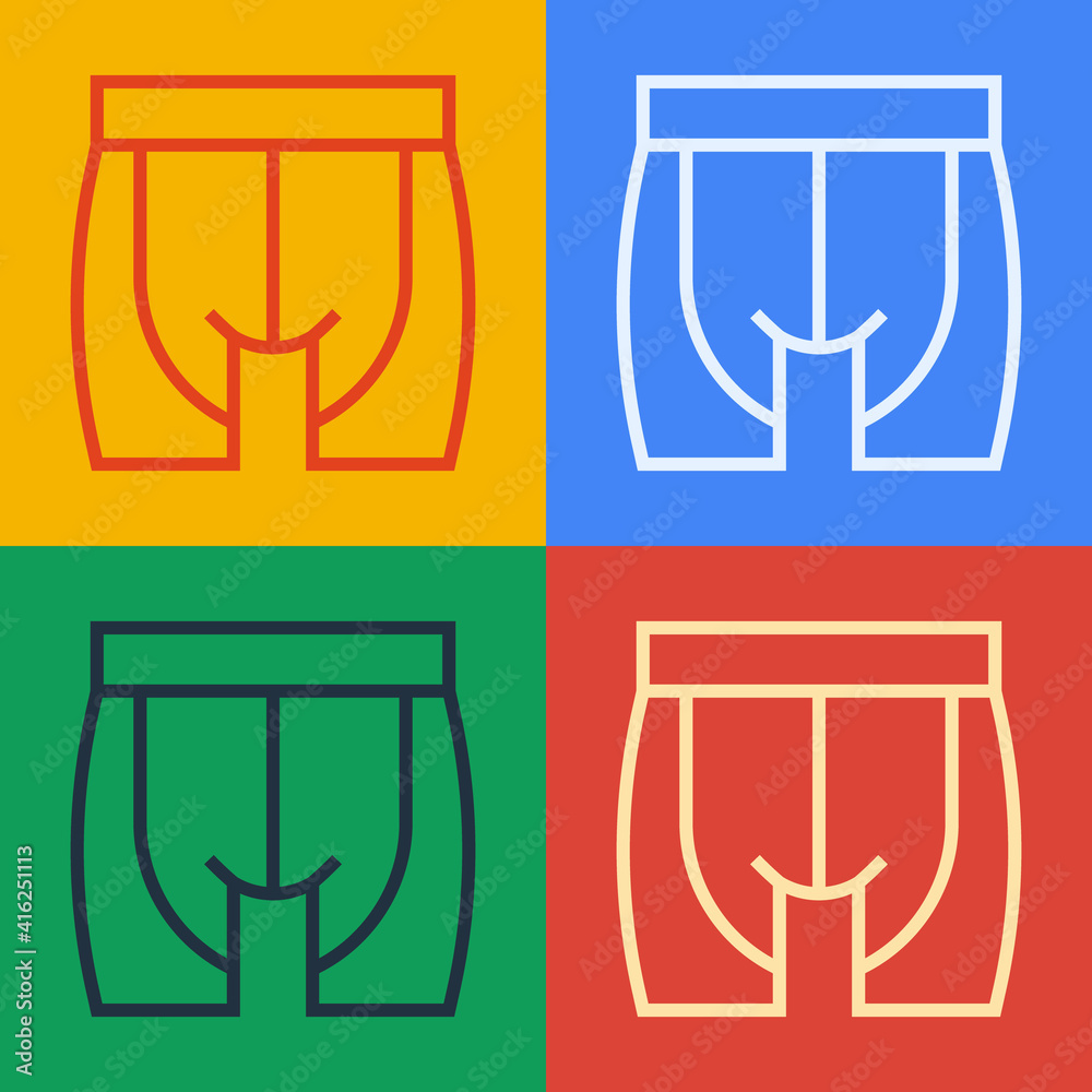 Pop art line Cycling shorts icon isolated on color background. Vector.