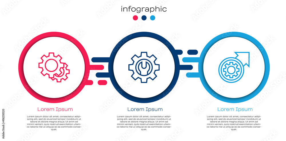 将生产线齿轮、扳手、齿轮和箭头设置为工作流程。业务信息图模板