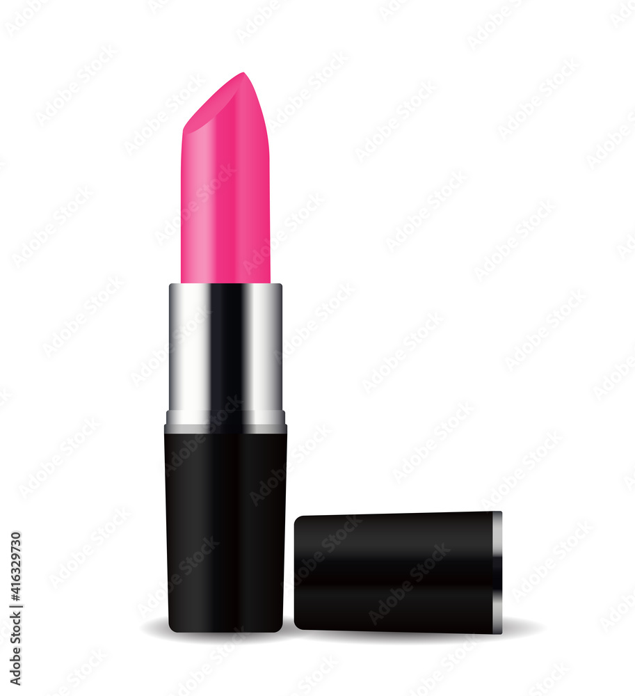 Realistic 3D pink lipstick icon isolated on white background. Vector Illustration