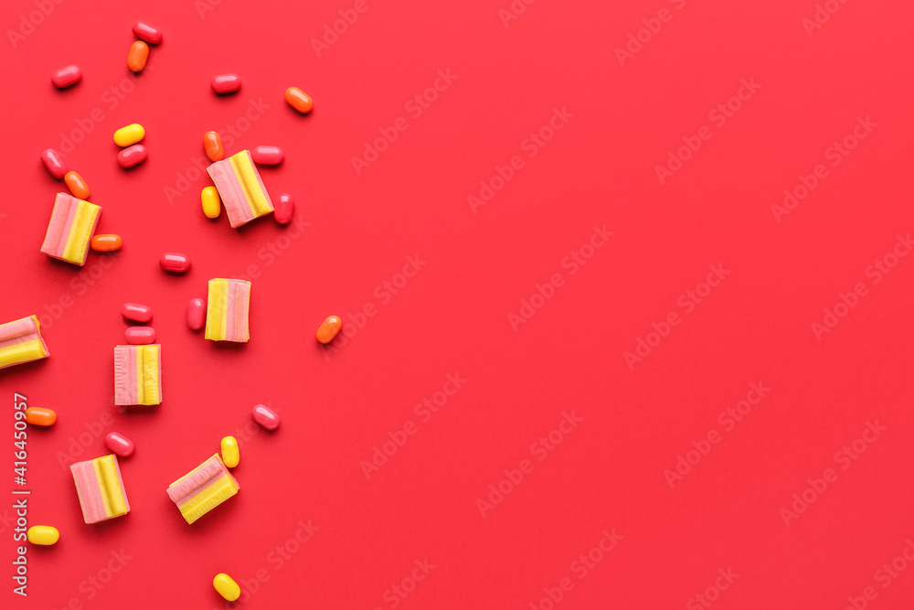 Chewing gums on color background