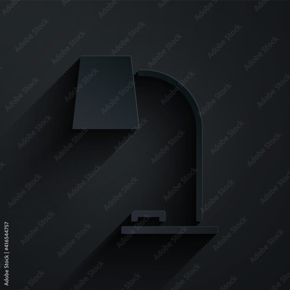 Paper cut Table lamp icon isolated on black background. Table office lamp. Paper art style. Vector I