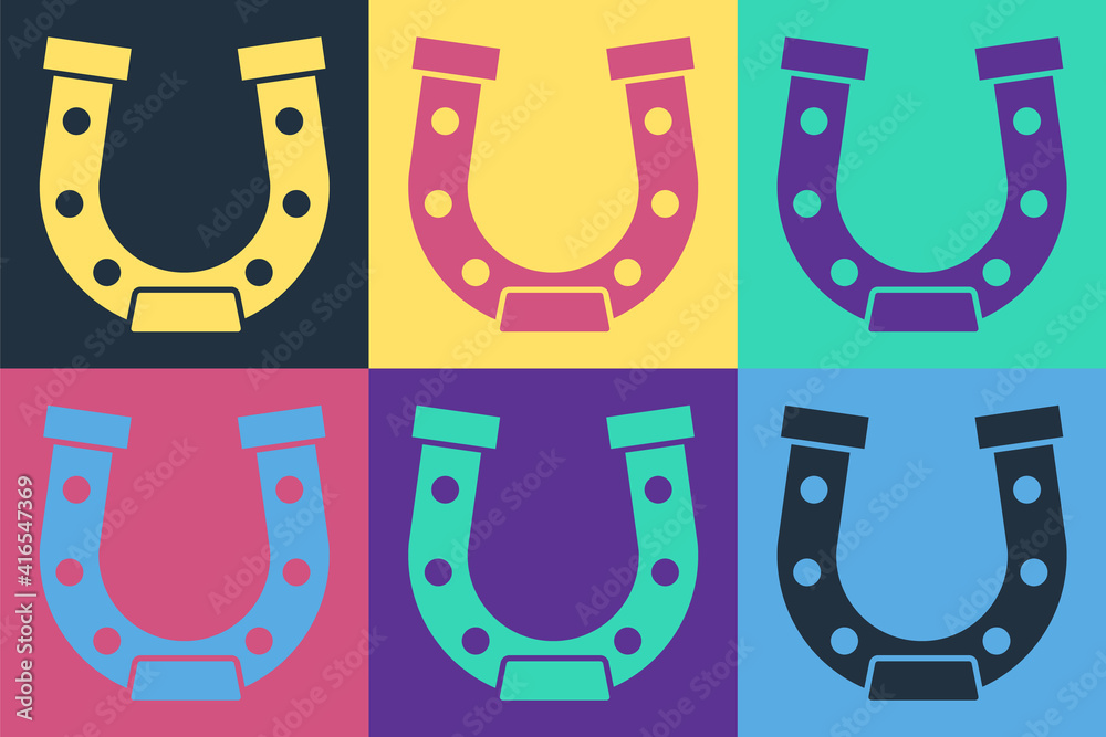 Pop art Horseshoe icon isolated on color background. Vector.