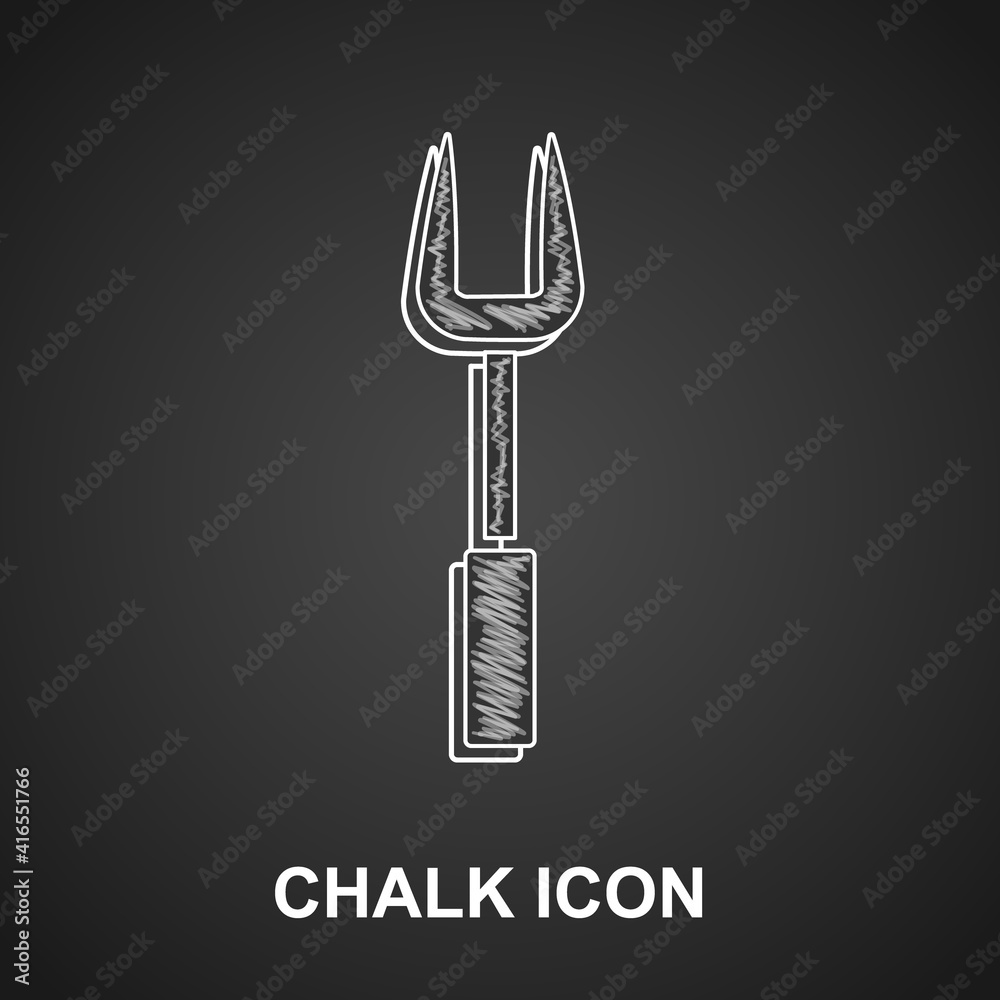 White Barbecue fork icon isolated on crumpled paper background. BBQ fork sign. Barbecue and grill to