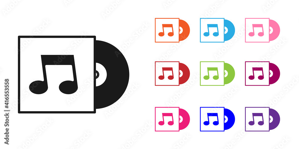 Black Vinyl disk icon isolated on white background. Set icons colorful. Vector.