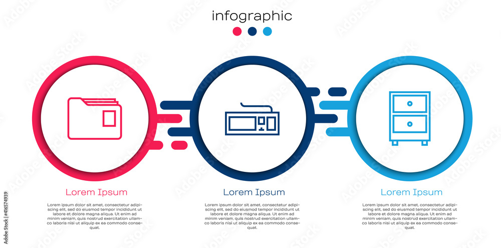 设置行文档文件夹、带文档的键盘和抽屉。业务信息图模板。矢量。