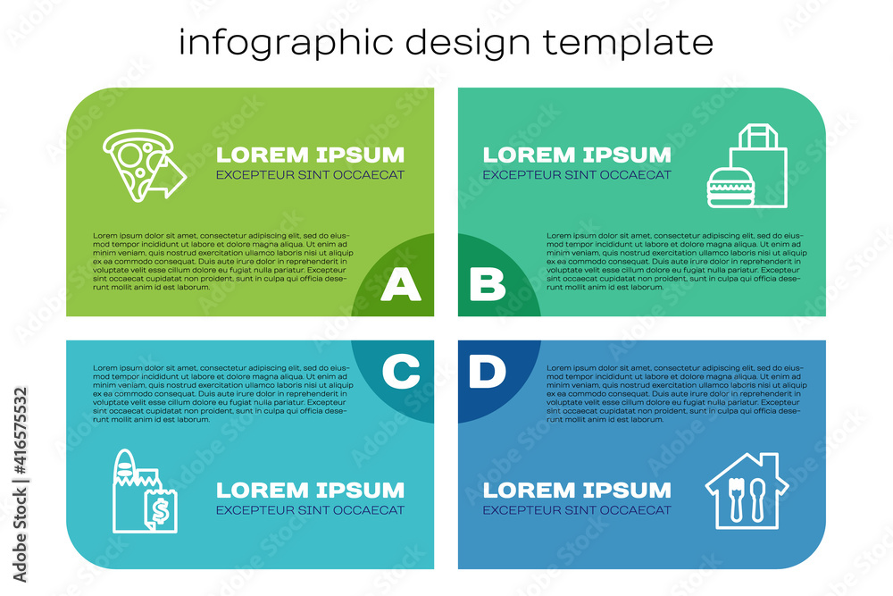 在线订购和配送、披萨和汉堡。商业信息图模板。矢量。