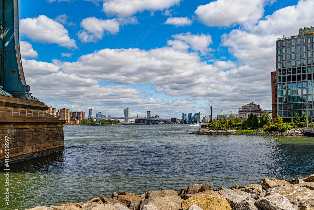 Manhattan Bridge over East River Brooklyn Historical Society DUMBO and waterfront condominium Manhat