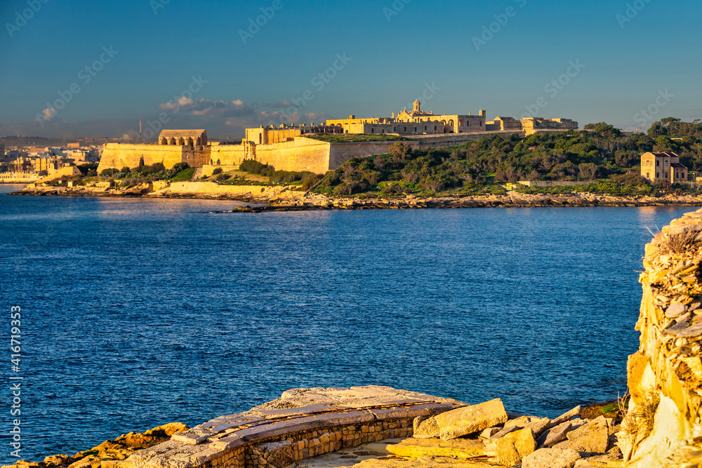 Amazing coastline of Sliema at sunrise, Malta