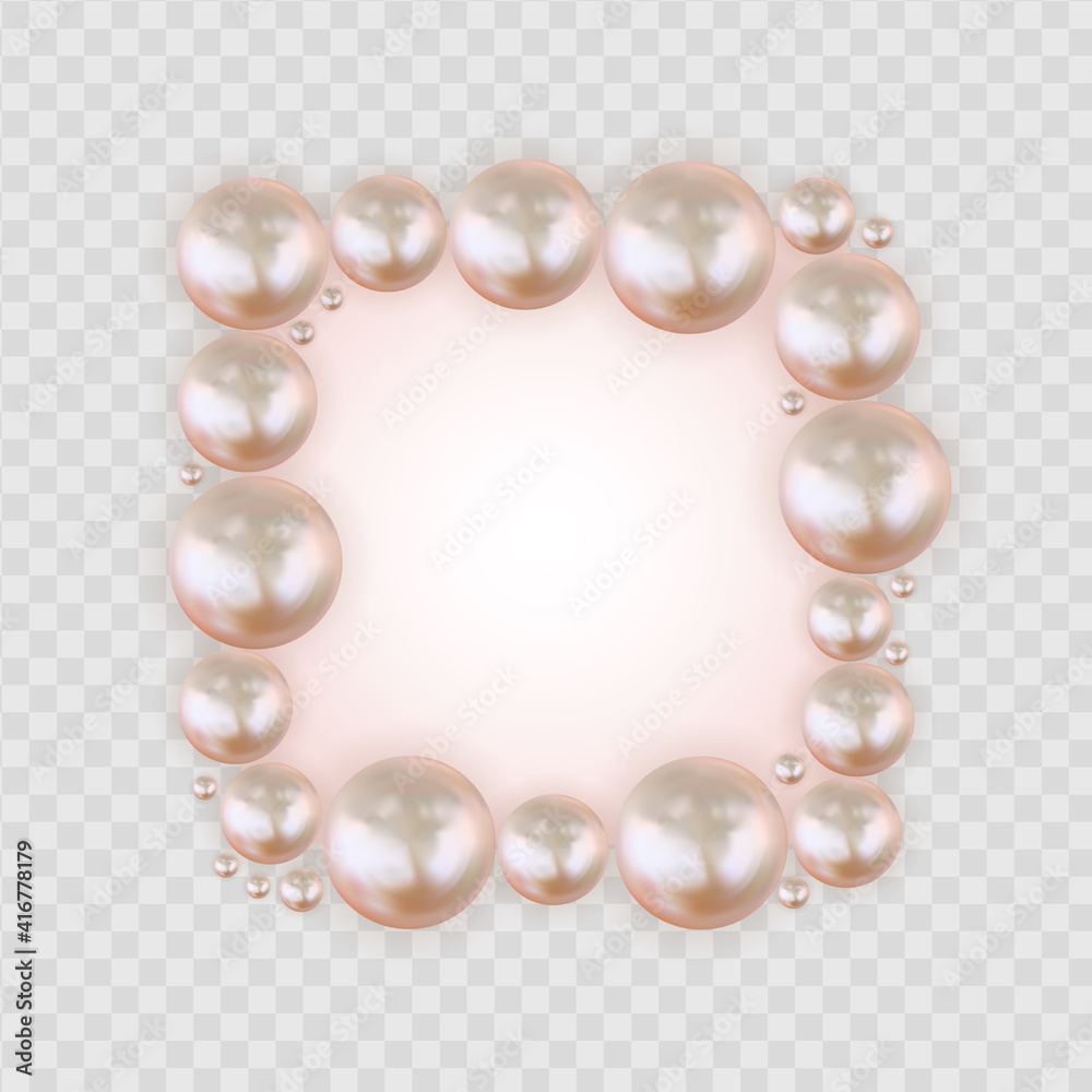 Abstract pastel square frame of pink pearls on transpatent background. Vector Illustration