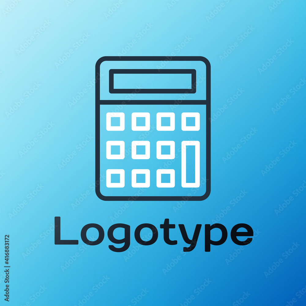 线路计算器图标隔离在蓝色背景上。会计符号。商业计算mathemati